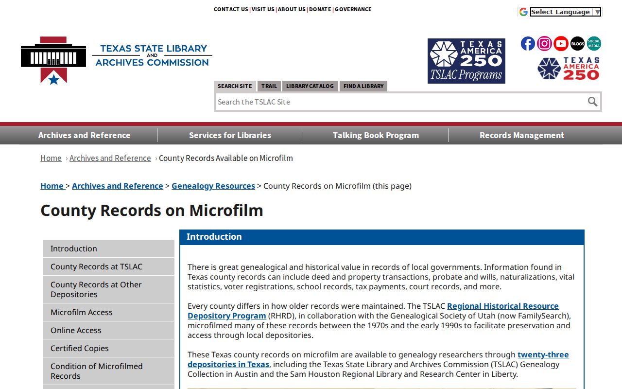 Texas county-record microfilm coverage and regional depositories for directory research