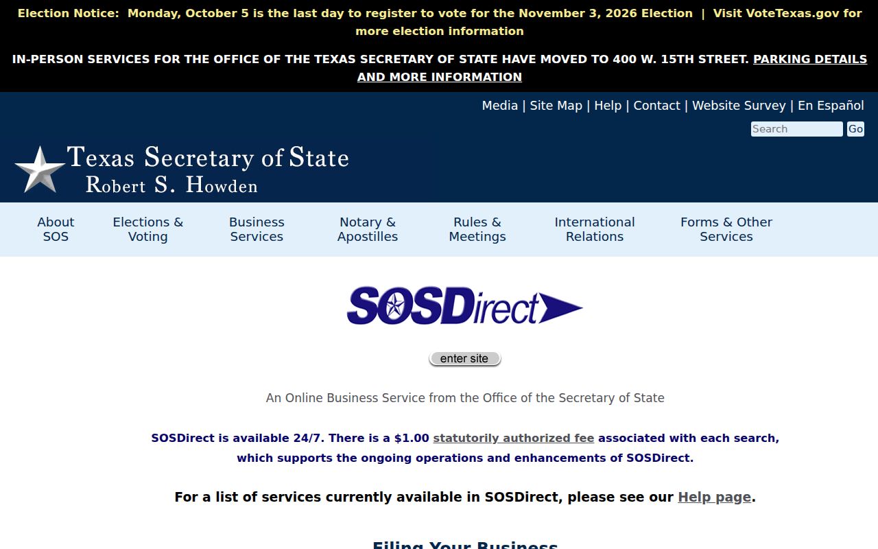 Texas resident lookup for public business affiliations through SOSDirect