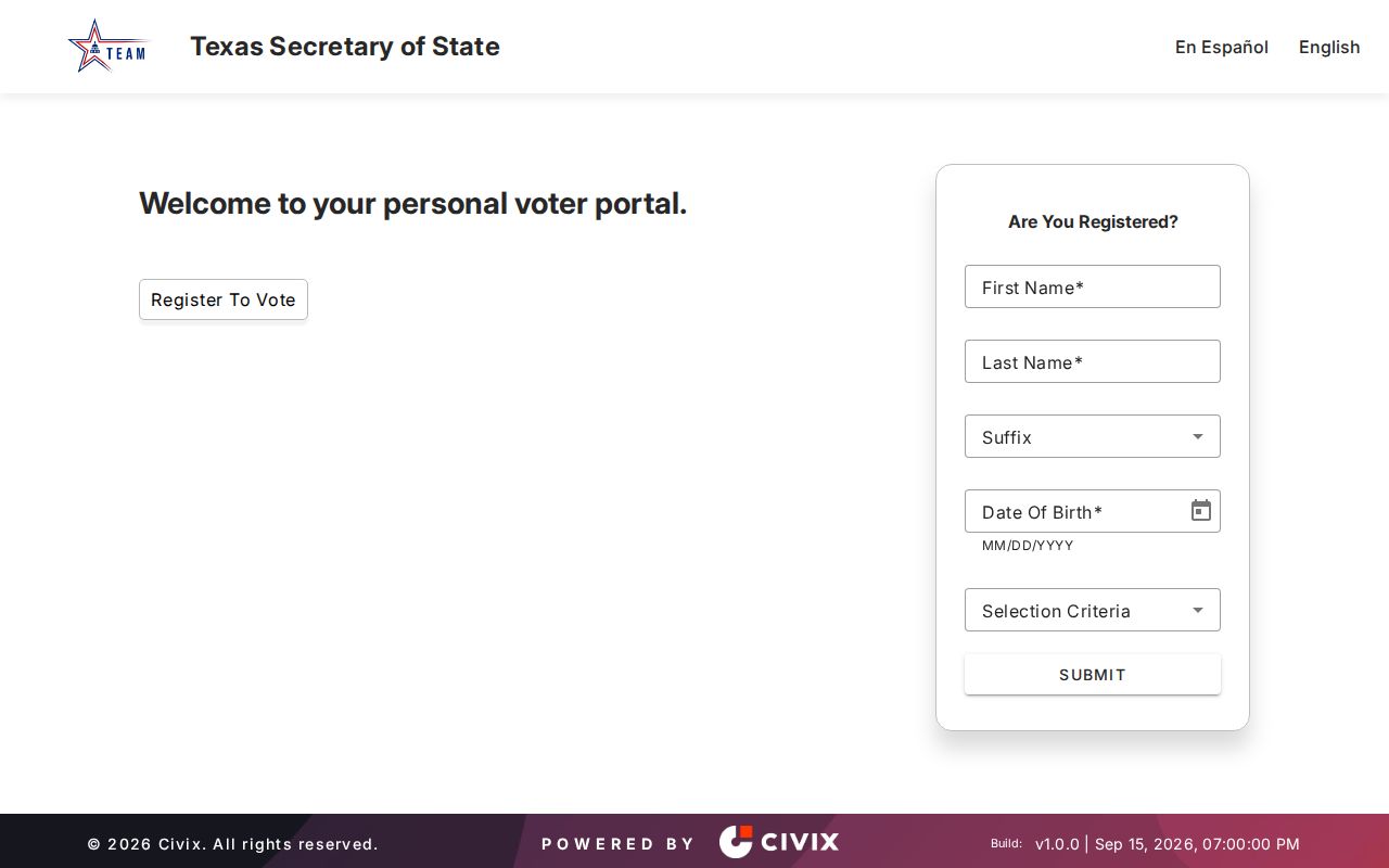 Texas residents directory voter status lookup form