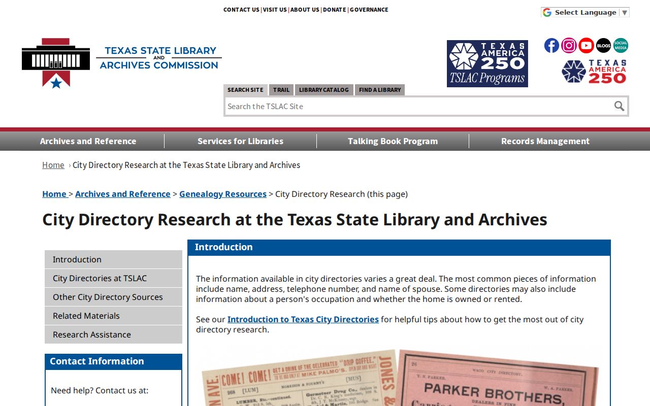 Texas city directory shelves in the state library reading collection